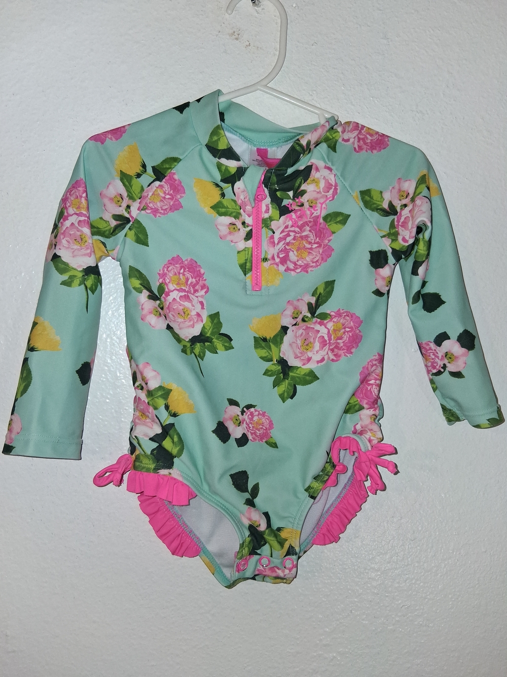 Betsy JOHNSON Girls' Floral Long-Sleeve Rash Guard Swimsuit - Mint & Pink